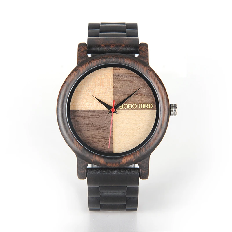 BOBO BIRD N07 Handmade Unique Wood Quartz Men Watch With Ebony Wood band Lightweight For Men Dress Watches With Gift Box