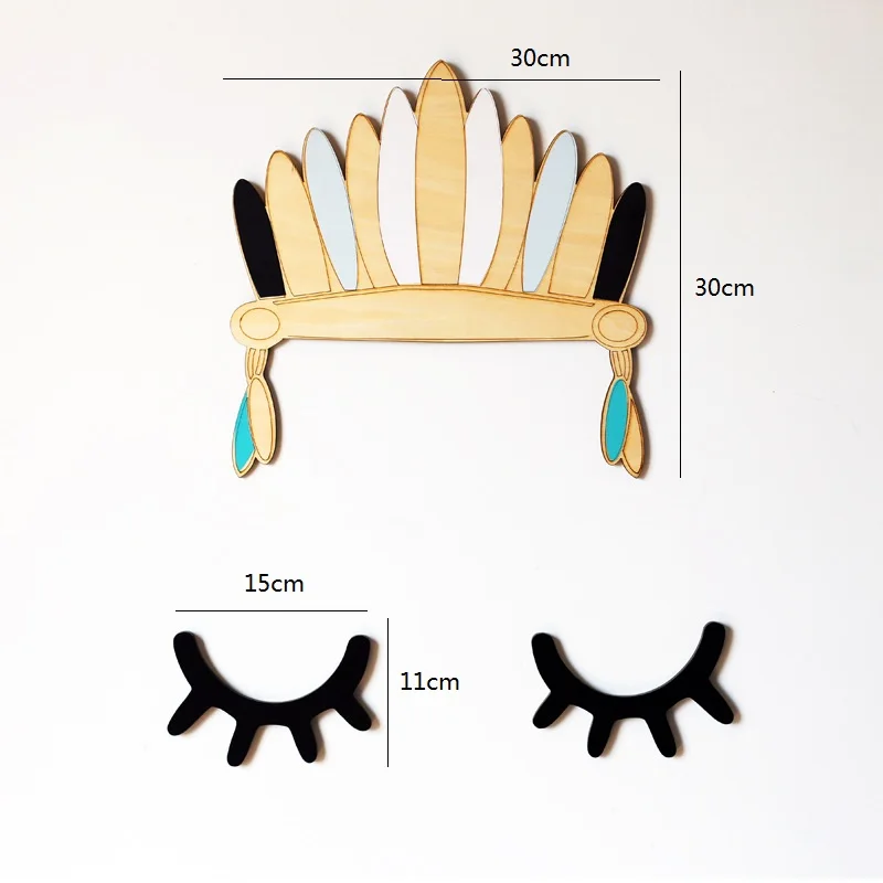 Нордическая 1 шт. деревянная индийская перьевая Корона и 1 пара деревянная ресница для детской комнаты украшение стены реквизит для фотосъемки