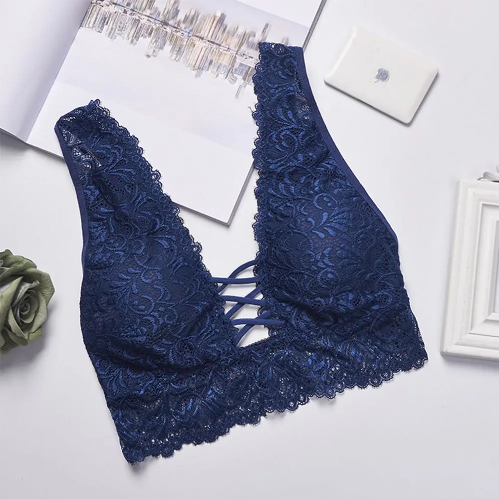 Широкий ремень Lace Bralette мягкие бюстгальтеры Глубокий V стрейч спальный бюстгальтер без швов Беспроводной бюстгальтер нижнее белье Для женщин - Цвет: blue