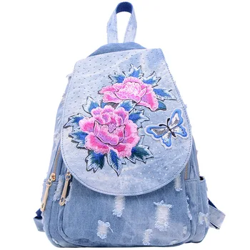 

Denim canvas embroidered Women Backpack flower travel bag Shoulder Bag For Teenage Girl College School Bag Bagpack ladies
