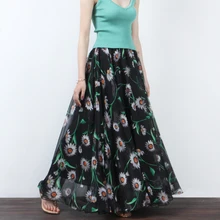 Women Fashion Summer Vacation Beach Flowers Large Swing Skirt High Waist Bohemian Print A Line Floor Length Skirt Xhsd-3089