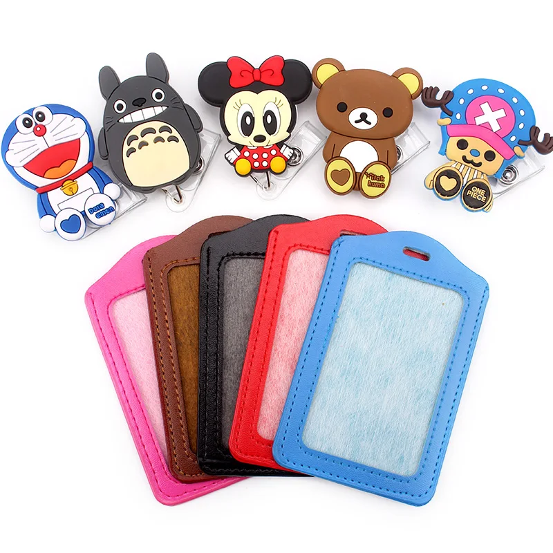 New products recommend Cartoon Retractable Badge Reel with Vertical PU ID Business Card Work Card Badge Holder 1pcs/lot
