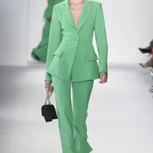 Новое поступление женские зеленые штаны костюм одной кнопки блейзер с длинным рукавом Бизнес форма Для женщин Выходные туфли на выпускной бал комплект W173