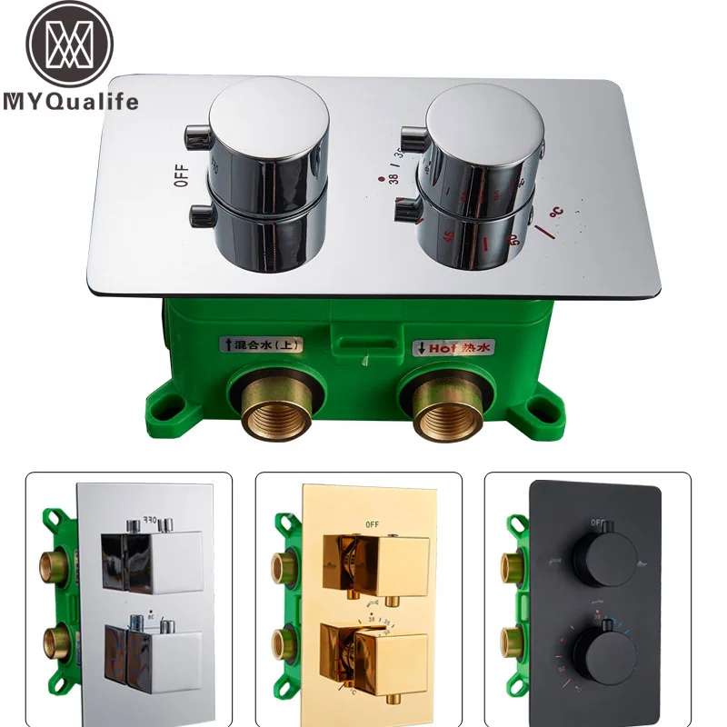 Concealed Install Shower Mixer Valve Chrome Dual Handle Thermostatic