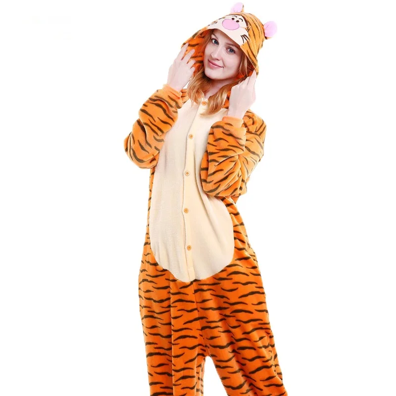 Unisex-Adults-Flannel-Animal-Pajamas-Tiger-Cute-Cartoon-onesie-Cosplay-Winter-Warm-Women-Onesies