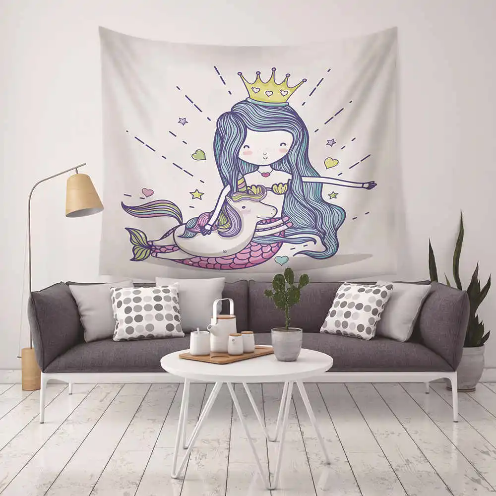 Home Furnishing Cartoon Unicorn Mandala Tapestry Wall Hanging Beach Picnic Throw Rug Blanket Camping Tent Travel Sleeping Pad