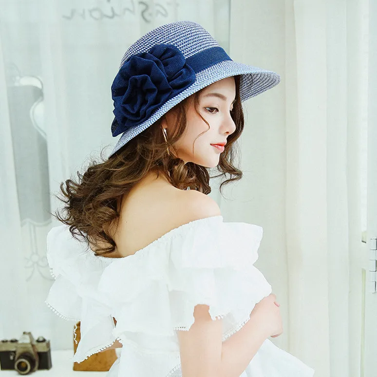 

Summer Hat Women's Beach Hat Flower Bow Knot Decor Flanging Hat Straw Beach Caps Head Circumference Curved Brim Wind Cap