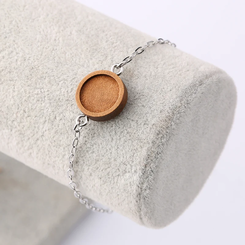 

reidgaller 5pcs fit 12mm round cabochon bracelet base blanks stainless steel chain anklets setting bezels diy jewelry findings