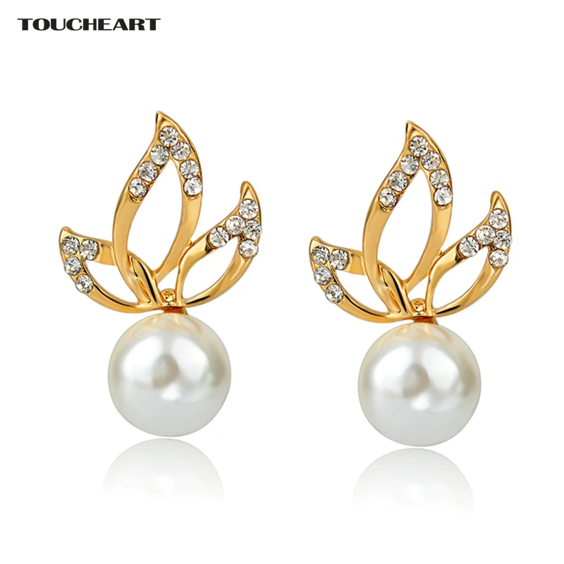 

Gold Simulated Pearl Earrings For women Bridal Wedding Austrian Crystal Earrings Fashion jewelry Brincos Pendientes SER150028