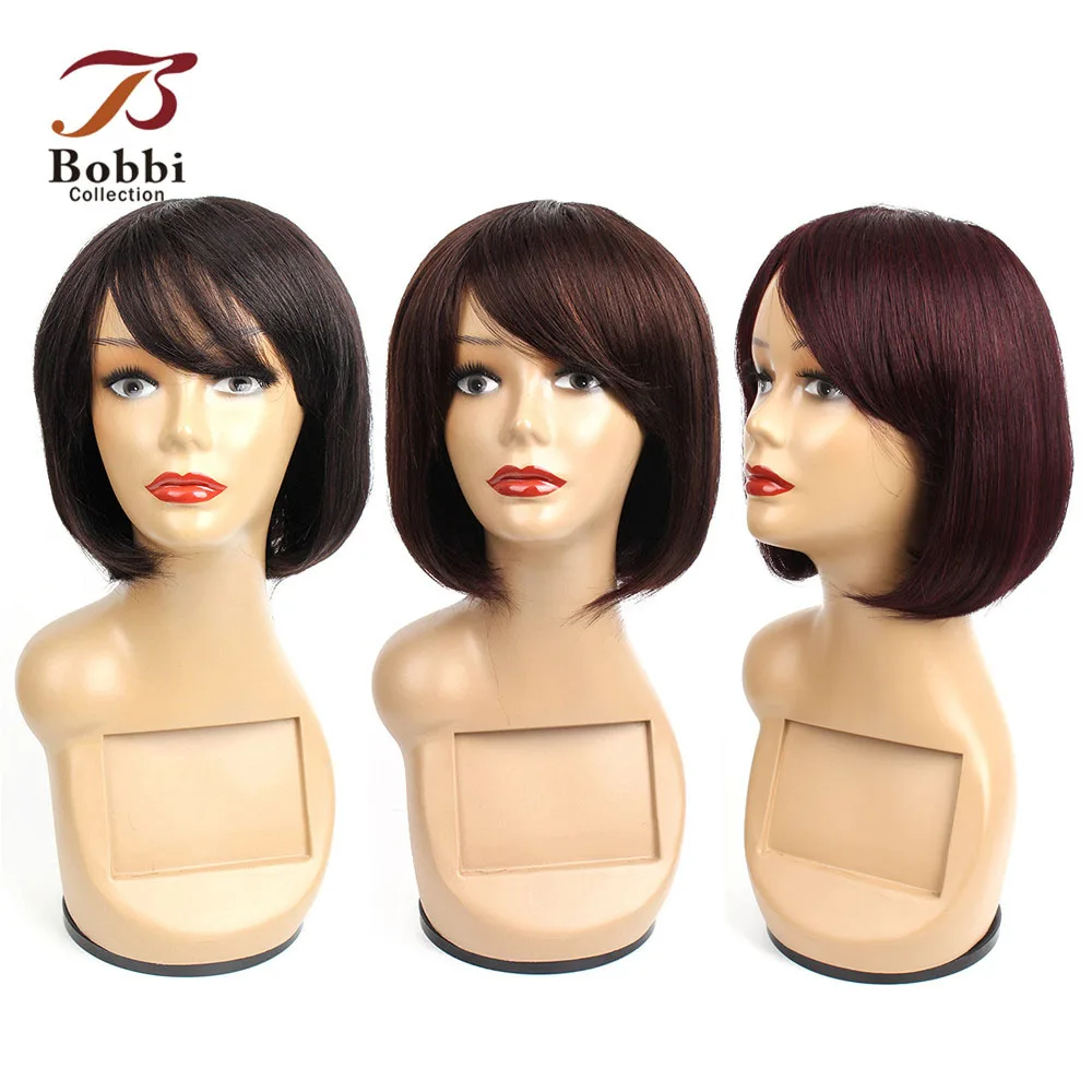 

Bobbi Collection Human Hair Wigs with Bang Black Brown Burgundy 99j Machine Made Lace Crown Short Hair Wig Brazilian Remy Hair