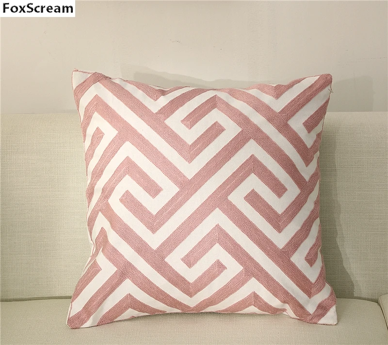 Вышитый Чехол для подушки домашний декор, серого и розового цвета; с геометрическим рисунком наволочка серый квадратный алмаз вышивка подушка для дивана размером 45*45 см - Цвет: I