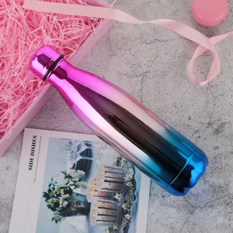 1 шт. BPA бутылка термоса из нержавеющей стали Милая вакуумная фляжка в форме вина 500 мл Изолированная бутылка для воды - Цвет: Gradient purple