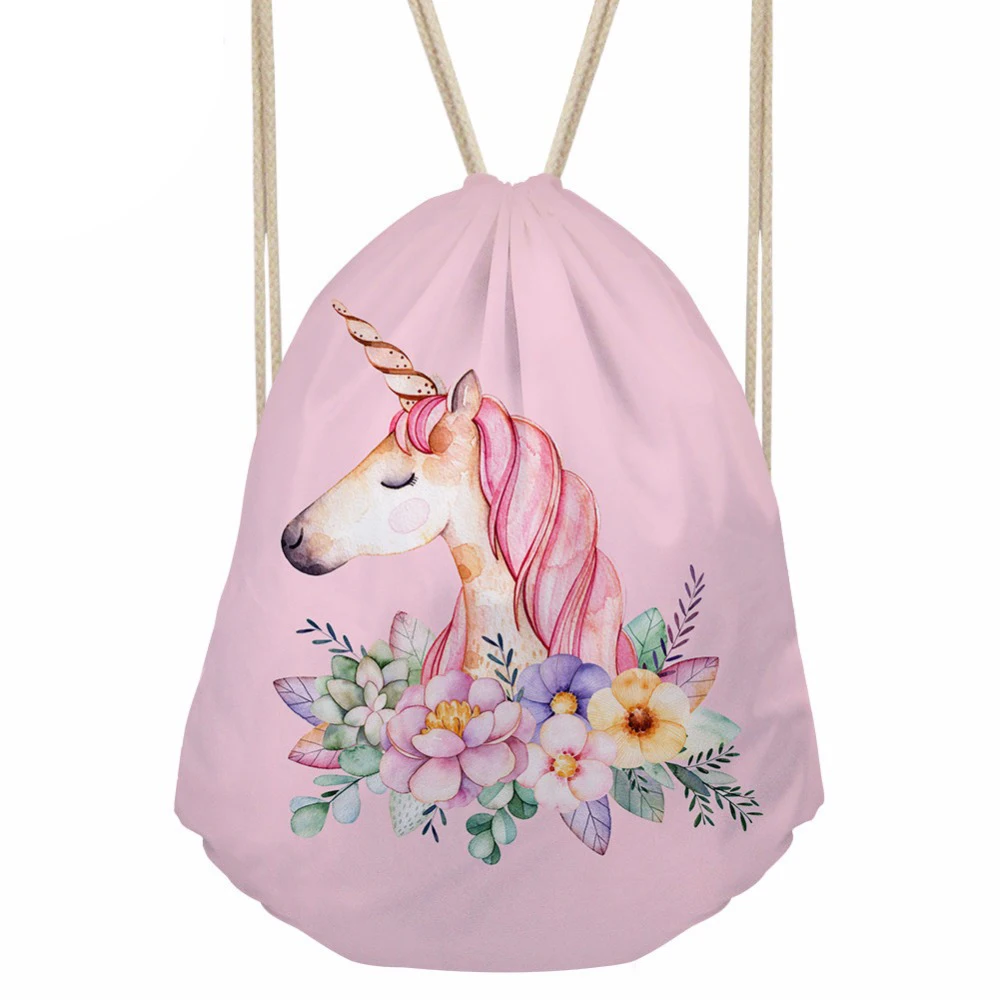 Drawstring Bag Small Women s Backpack for Cartoon Unicorn Printing Girls Cute Daypack Kids Satchel Softback
