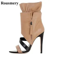 ; Женские Модные Дизайнерские ботильоны на высоком каблуке с открытым носком и ремешком; обувь на среднем каблуке; повязка на голень; ботинки-гладиаторы; модельные туфли