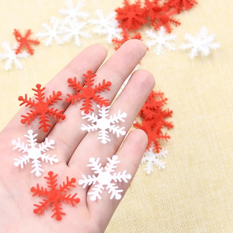 100PCS Mini White and Red Snowflakes Non-woven Snowflake Confetti Christmas Party Decoration DIY Scrapbooking Gifts Supplies 8Z
