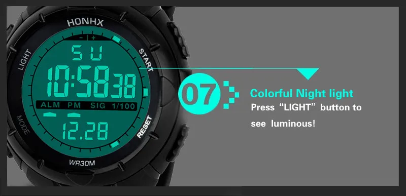 Honhx модные мужские часы люксовый бренд Мужские цифровые светодиодные спортивные часы водонепроницаемые повседневные электронные наручные часы