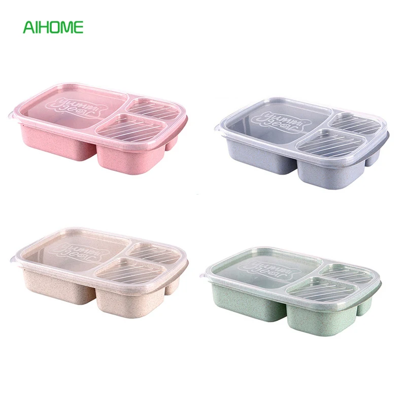 

3 Section Wheat Straw Bento Box with Lid Microwavable Lunch Box Food Storage Container Dinnerware for Picnics Camping Travel