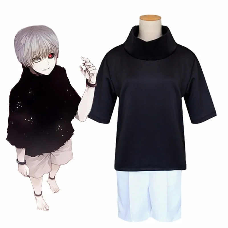 

JP Anime Tokyo Ghouls Kaneki Ken Cosplay Costume Full Set Daily Casual Costume Tops Shorts Men Women Halloween Outfit