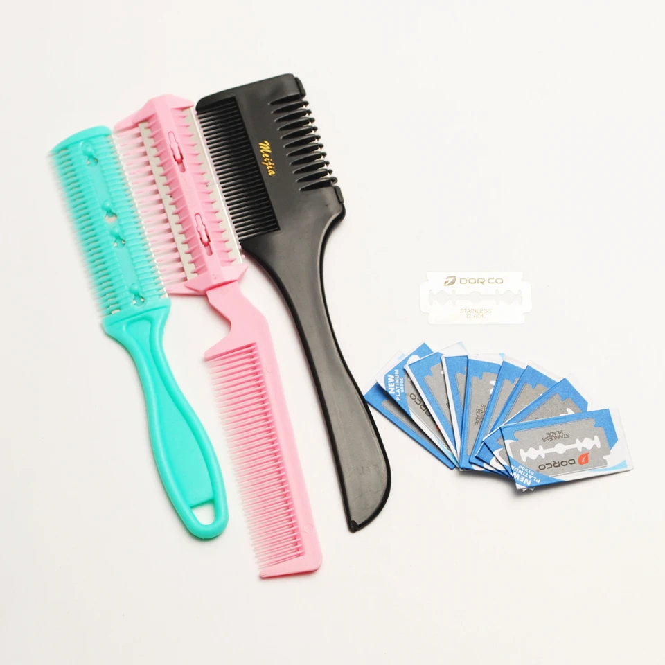 3pcs Pro Hair Razor Comb Scissor Hairdressing Trimmers Women