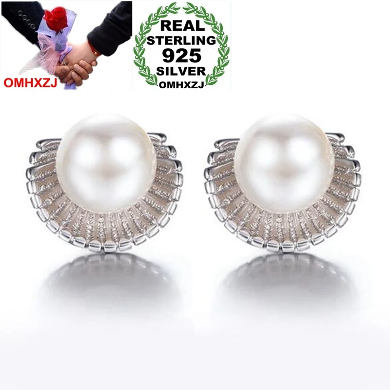 

OMHXZJ Wholesale Jewelry Hyperbole Fashion Creative Woman Party Gift Sea Scallops Pearl 925 Sterling Silver Stud Earrings YS333