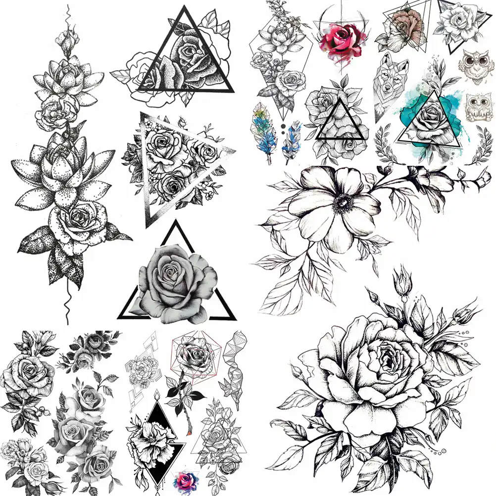 Siyah Gul 3d Su Gecirmez Gecici Dovme Cizim Cikartmalari Sakayik