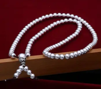 

Real S999 Sterling Silver 5mm Smooth Buddha Beads Necklace