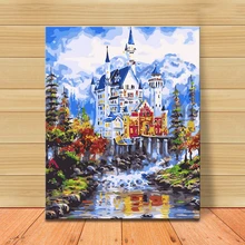 MOLEK Снежная гора и замок масляная живопись по номерам пейзаж Картина раскраска ручная роспись плакат для спальни домашний декор
