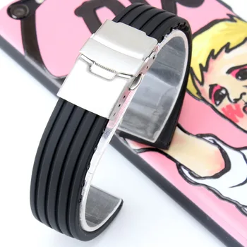 

Silicone rubber watch strap Men black Color strap 18 20 22 24mm Striped Soft sport waterproof Watch accessories Exempt postage