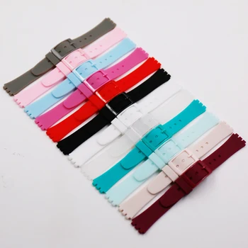 

Watch accessories 12mm silicone strap pin buckle for swatch short Rubber strap color ladies and children sports watch band.