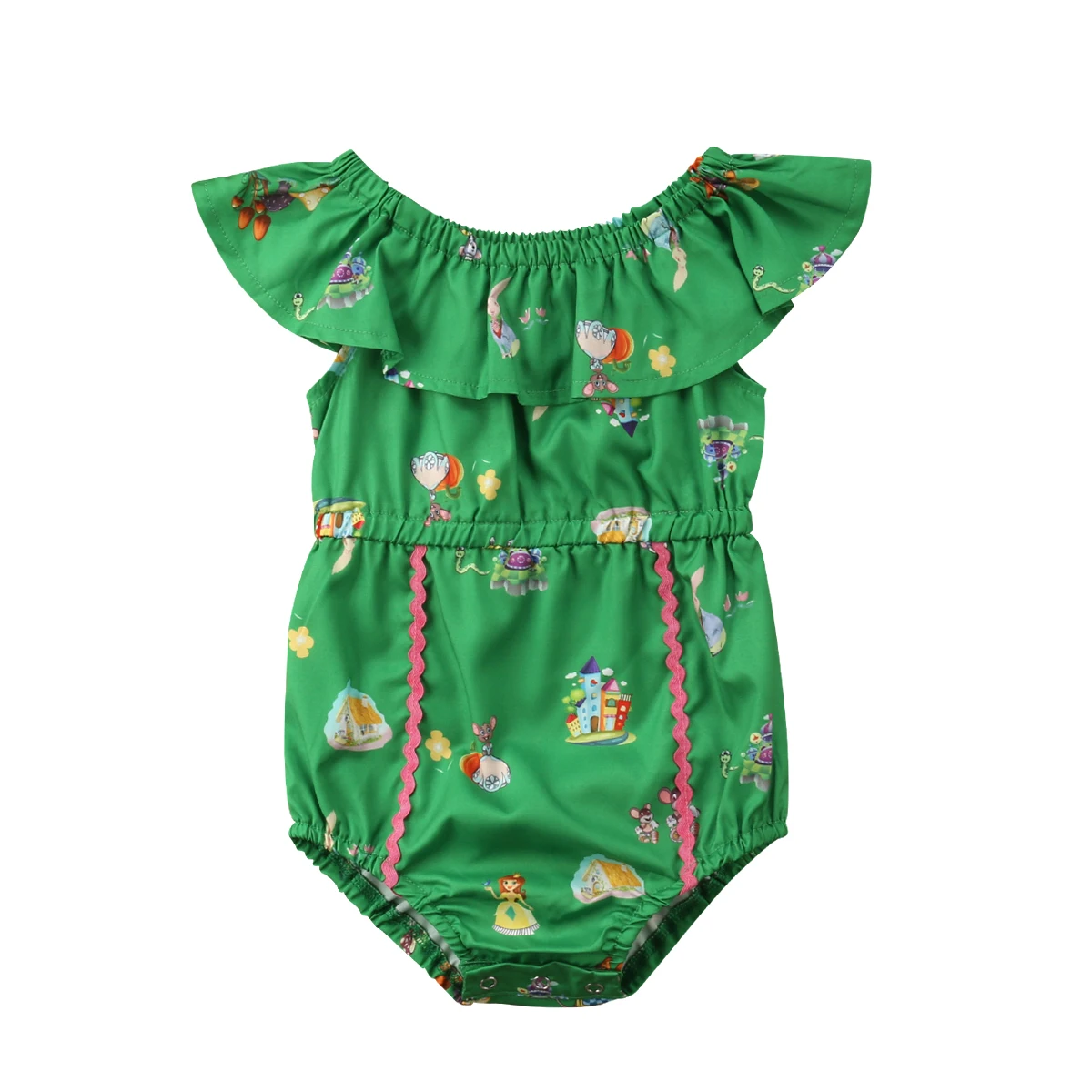 Cute Newborn Baby Girls Green Romper Jumpsuit Ruffel Cartoon Infant