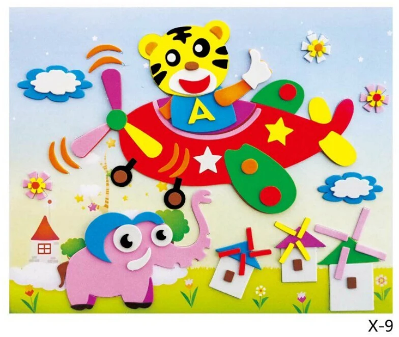 Happyxuan 20 designs/lot 21*26cm Large Eva Foam Sticker Craft Series X Cartoon Animal Educational Puzzles Kits Kindergarten Kids