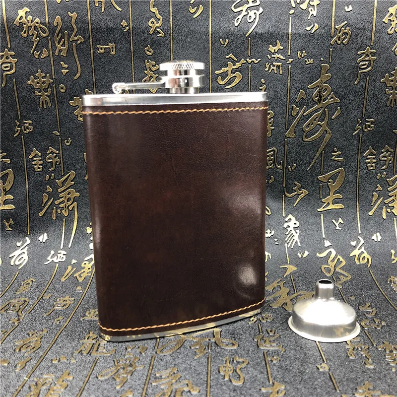 

Alalinong A20 Brown Pu Leather Food Grade Stainless Steel Hip Flask 8 OZ Liquor Whiskey Pocket Flask Wine Flagon Bottle Funnel