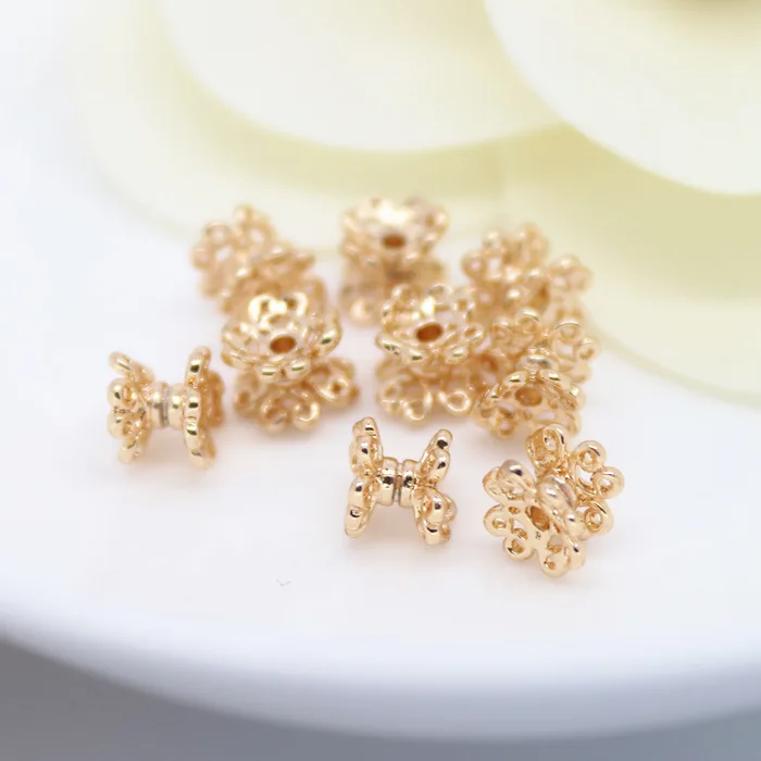

6PCS 5x6MM 24K Champagne Gold Color Plated Brass Double Side Flower Beads Caps High Quality Diy Jewelry Accessories