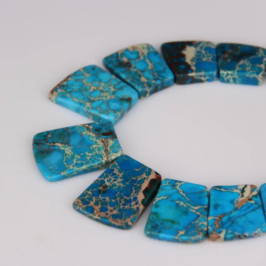 15pcs/str Large Blue Sea Sediment Stones Graduated Flat Square Set Pendants,Dyed Emperor Gems Loose Beads Slab Craft Necklace