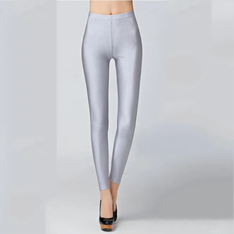 

21 Colors Plus Size Fluorescent Color Women Leggings Elastic Leggings Spandex Multicolor Shiny Glossy Leggins Trousers For Girl