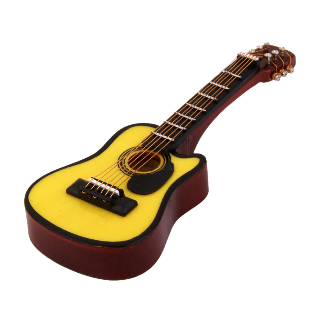 1:12 Wooden Dollhouse Miniature Music Instruments Acoustic Guitar for Collection Doll House Decor Accessories