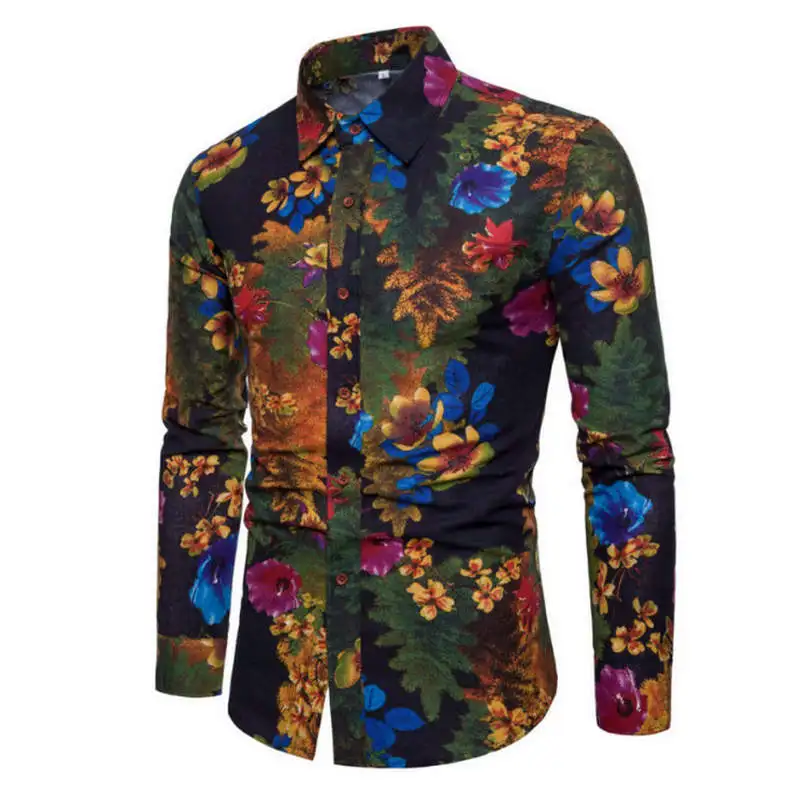 

2020 New Fashion Casual Men Shirt Long Sleeve Europe Style Slim Fit Shirt Men High Quality Cotton Floral Shirts Mens Clothes