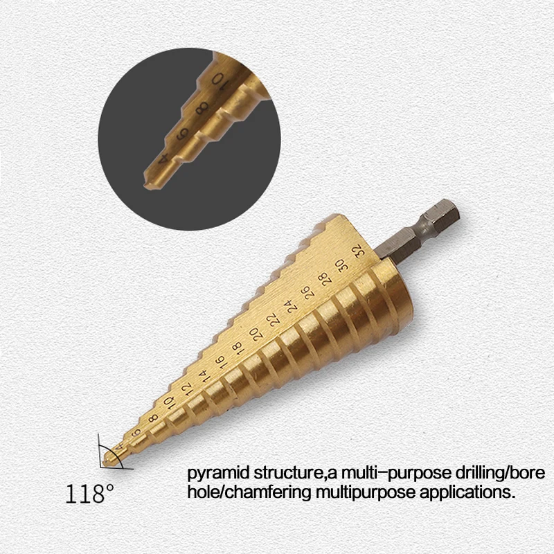 4-32 мм HSS 4241 с шестигранным хвостовиком Коническое титановое ступенчатое конусное сверло металлический Дырокол Мини дрель аксессуары для электроинструментов