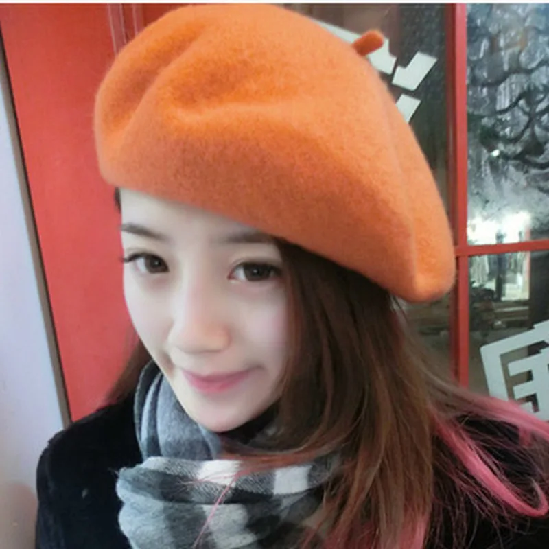 

2018 New Women Flat Caps Spring Berets Solid Wool Sweet Made of Natural Fur Hats Superstar Warm Women's Boina Beret