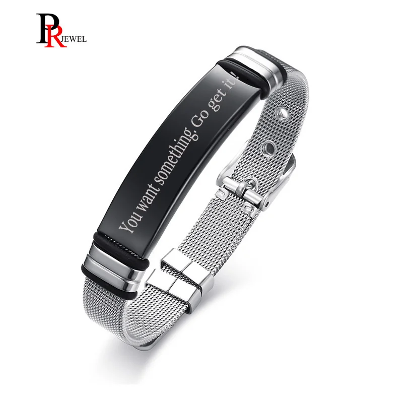 

Free Customize Name Love Faith Engraving Men's Bracelet Stainless Steel Strap Bracelets Bangles Length Adjustable