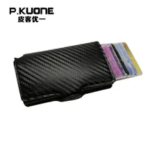 P. KUONE RFID держатель для кредитных карт для мужчин алюминиевый pu кожаный безопасный мини кошелек для путешествий Бизнес PU кожаный кошелек маленький кошелек