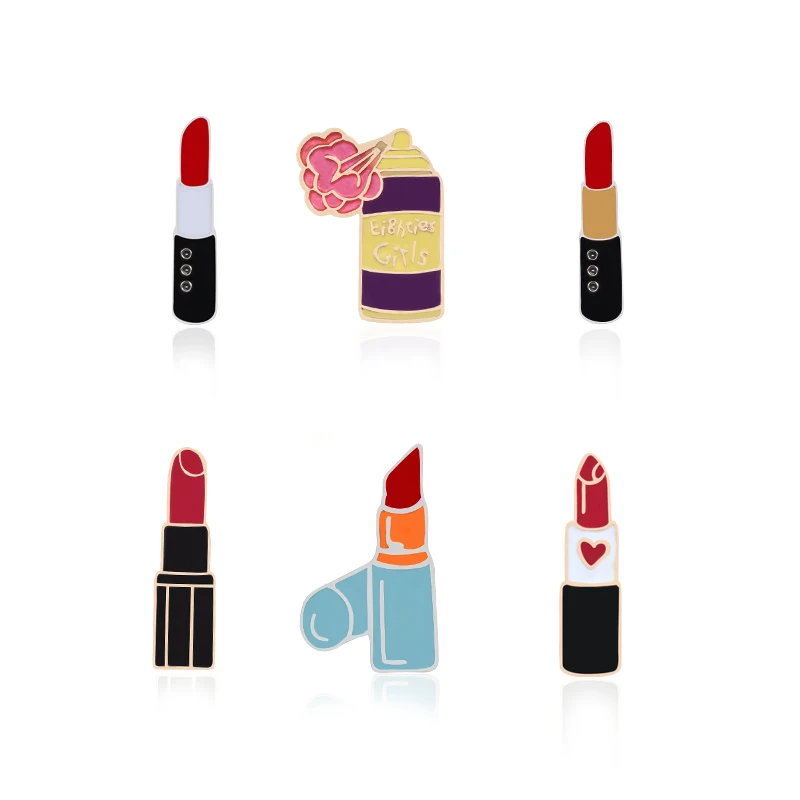 

lovely Fashion Badges Lipstick spray Brooches Buttons pins Mini Metal Enamel Pin For Women Bag Clothing Accessories Jewelry gift