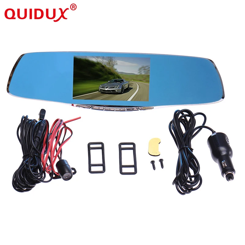 

QUIDUX Dual Camera Lens Car DVR Camera Detector 5.0" Full HD 1080P Dash Cam Rearview Mirror Video Recorder DVR Night Vision