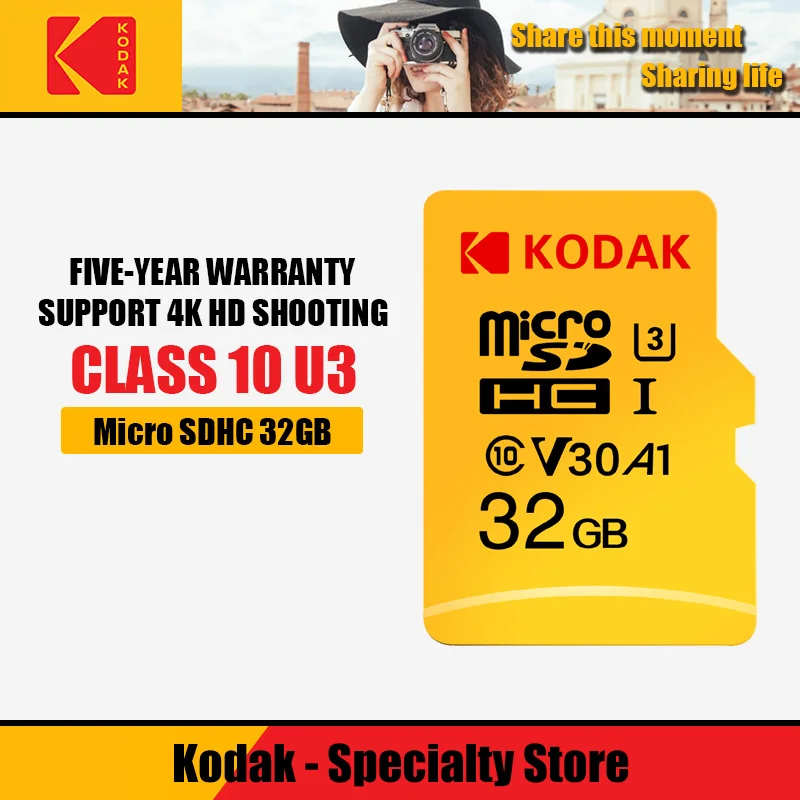 Карта памяти Kodak, 256 ГБ, 128 ГБ, 64 ГБ, U3, 32 ГБ, Micro sd карта, класс 10, UHS-1, флеш-карта, память Microsd, TF/sd карта s для планшета, 512 ГБ