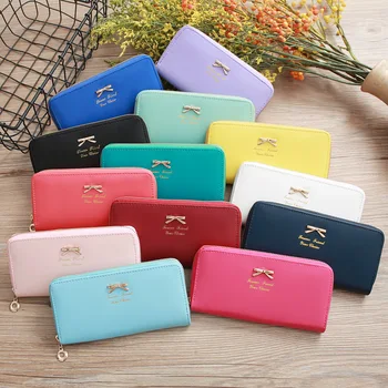 

Freeshipping 200 pcs/ lot Purse bow women's wallet female famous brand card holders cellphone pocket PU leather women money bag