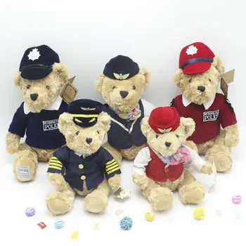 

Cute 1pcs 25cm-55cm Teddy Bear Policemen Airline Tactic Captain Stewardess Bear Soft Plush Toy Doll For Girls Kids Children Gift