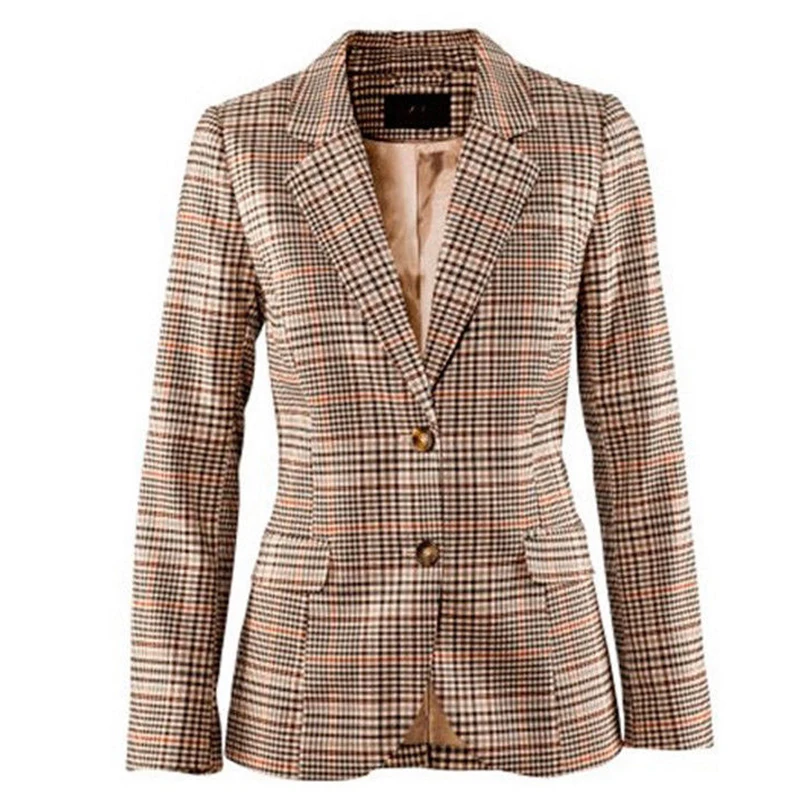 Клетчатый Блейзер, осенняя верхняя одежда, Женская рабочая одежда, женское приталенное пальто в британском стиле для дам, Осенние официальные блейзеры, Женское пальто для работы