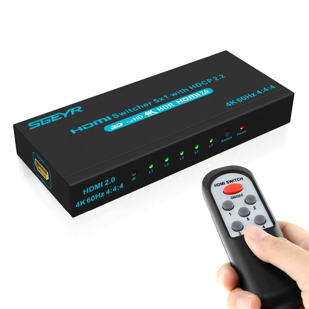 HDMI Switch 4K 5 Port HDMI Switcher Splitter Hub 4K Full