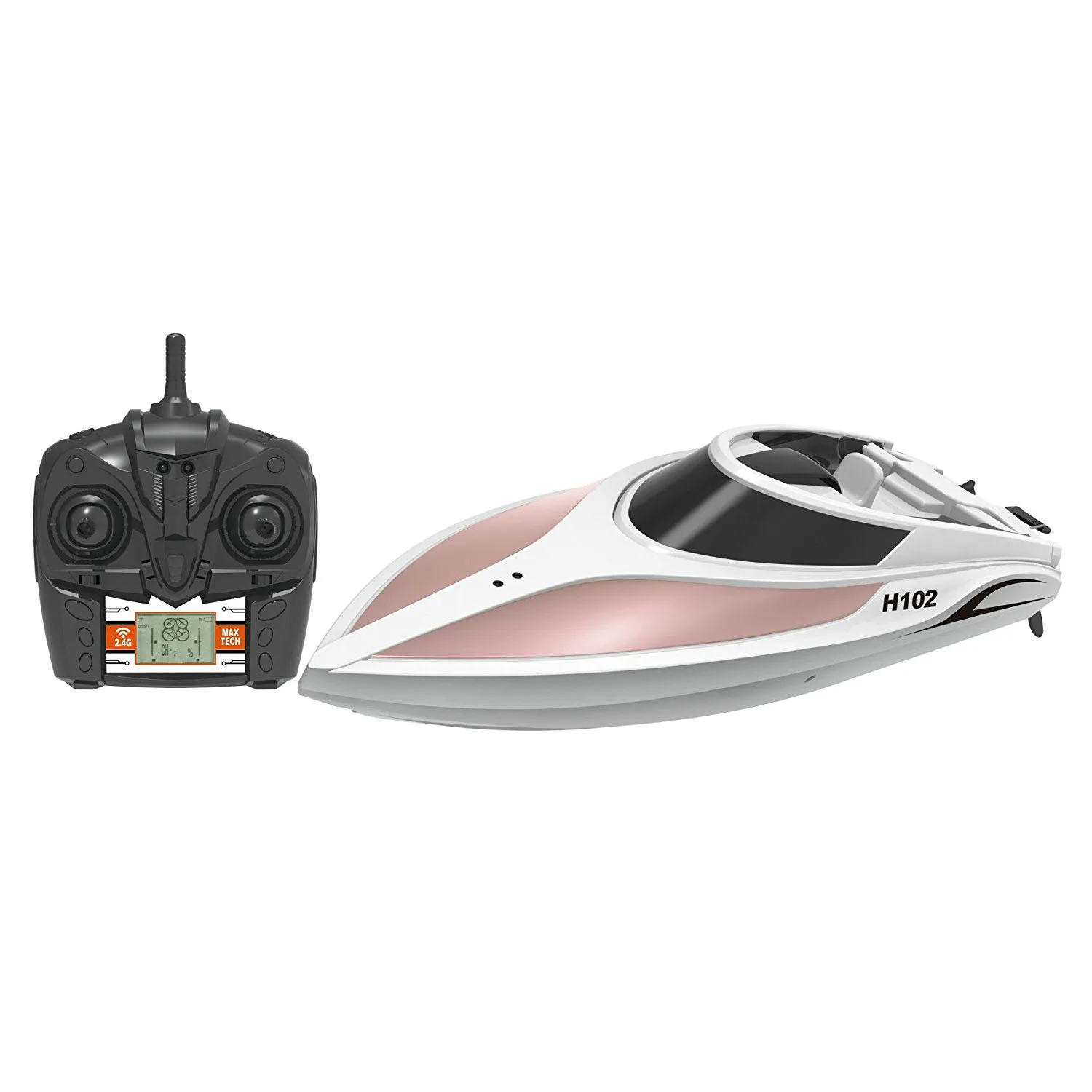 

Skytech RC Racing Boat 2.4Ghz Remote Radio Controlled Boats 4CH 26-28KM/H High Speed, Transmitter with LCD Screen, with Two Hatc