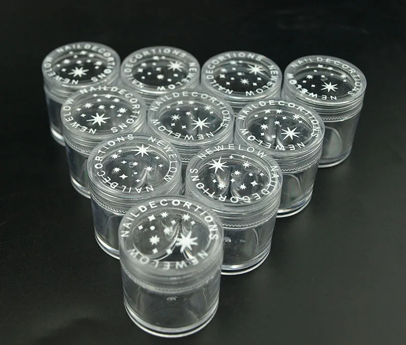 

50pcs*10g Clear Round Strong bottle jars pot container empty cosmetic plastic sample container for nail art storage.
